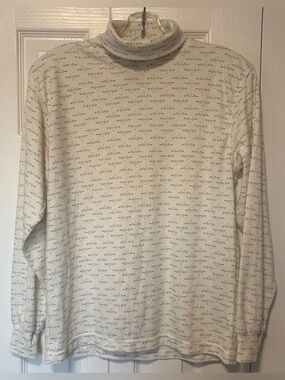 Vintage FairSet Ditsy Print Turtleneck Long Sleeve Top Cream Size Medium
